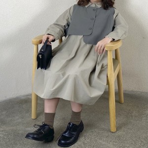 Lös montering Minimalist Stylish Casual Solid color Printed color bomull och linne överdimensionerad modell 19530 Skjorta Kläder + Waistcoat