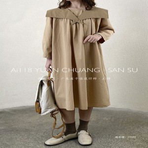 Löst passande design Minimalistisk Snygg Casual Enfärgad Tryckt färg bomull och linne överdimensionerade anpassade 19595 skjortklänningar