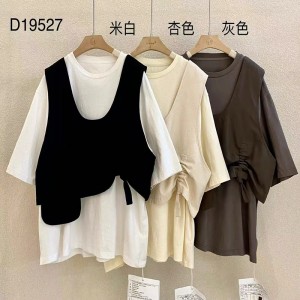 Löst passande design Minimalistisk rund krage stil Sydd ärm stil Casual Enfärgad bomull och linne överdimensionerade anpassade 19527 T-shirts + västar