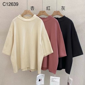Lös inredning Minimalist Round Collar- stil Stinkad ärmstil Casual Solid Bomull och linne överdimensionerade 12639 Sweatshirts