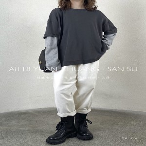 Lös inredning Minimalist Round Collar-stil Stinkad ärmstil Casual Solid Bomull och linne överdimensionerade 12700 Sweatshirts