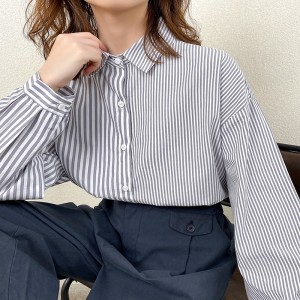 Lös montering Minimalist Stylish Casual Solid färg Striped Kontrollerad överdimensionerad 17835 Vertikal Striped Shirt