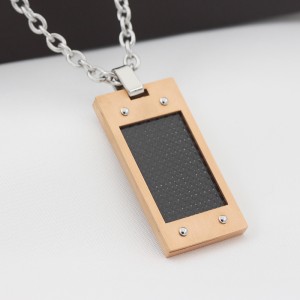 Mens Carbon Fiber halsband Rose Gold Platted Army Style Stainless Steel Dog Tag Pendant
