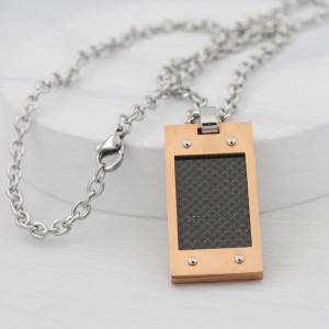 Mens Carbon Fiber halsband Rose Gold Platted Army Style Stainless Steel Dog Tag Pendant