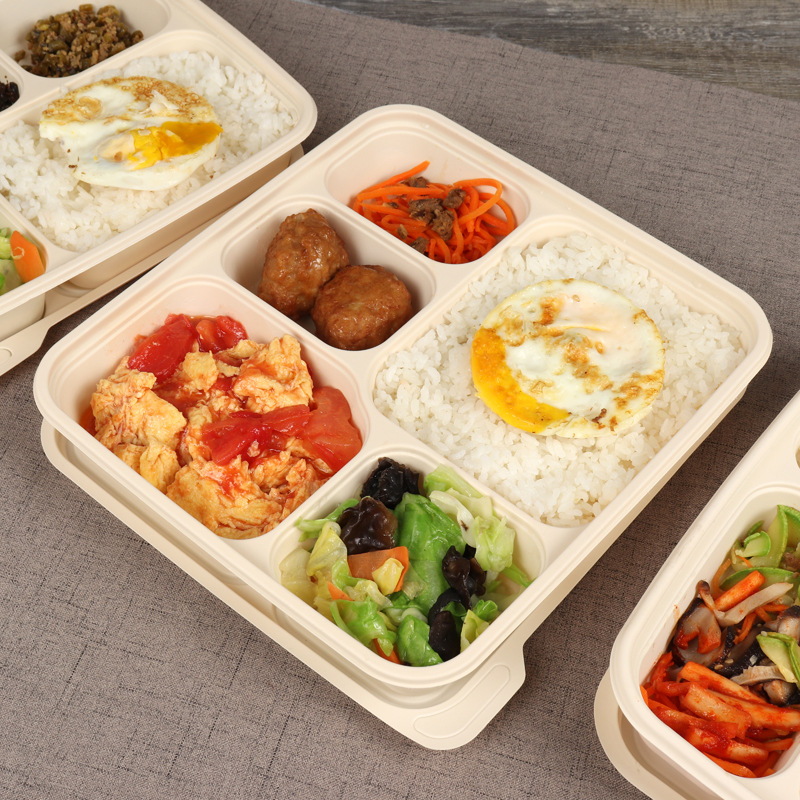 Biologiskt nedbrytbar matbehållare Miljövänliga lunchlådor Takeaway Engångs majsstärkelse lunchlåda