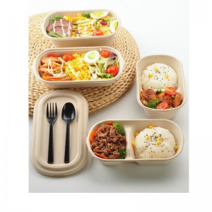 Oval takeaway snabbmatslådor biologiskt nedbrytbara bagasse livsmedelsförpackningsbehållare med klart lock