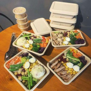 Rektangel miljövänlig biologiskt nedbrytbar livsmedelsförpackningsbehållare takeaway majsstärkelse engångs matbehållare