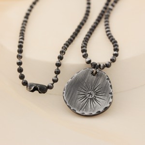 Antik svart halsband lysande stjärna hänge rostfritt stål rund halsband