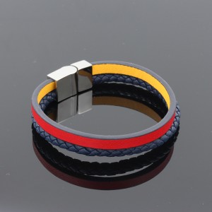 Mode läder smycken Äkta läderarmband Muti-Layer flätat läderarmband rostfritt stål