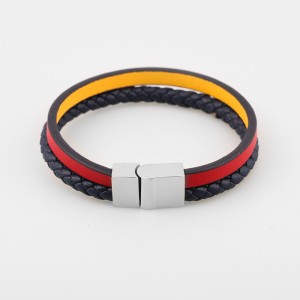 Mode läder smycken Äkta läderarmband Muti-Layer flätat läderarmband rostfritt stål