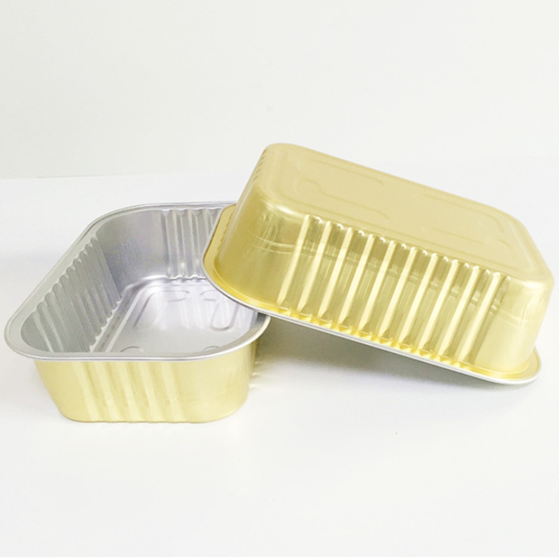 Uppvärmbar matförpackningslåda guld värmebehandling lunchlåda återvinningsbar takeaway aluminiumfolie matbehållare