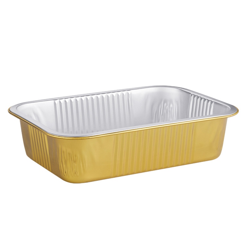 Uppvärmbar matförpackningslåda guld värmebehandling lunchlåda återvinningsbar takeaway aluminiumfolie matbehållare
