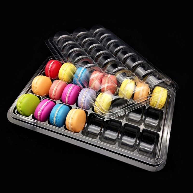 Anpassade storlekar macarons box 24 fack klart godisförpackningslådor blisterbox