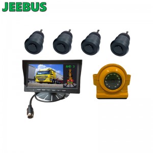 Excavatior Machinery Truck Reverse Camera med Utrasonic Digital Parking Sensor Radar Detection System 7-tums AHD-skärm