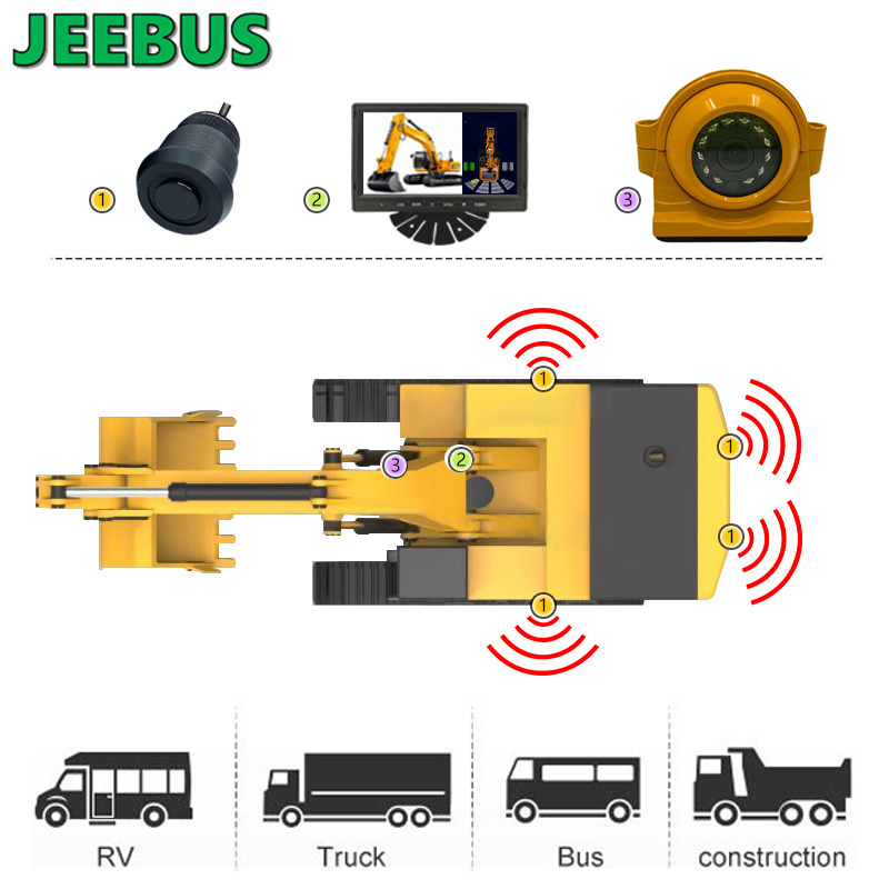 Ultraljuds digital parkeringssensor 4 sensorer Display bakåtkamera Backup Radar Detektera varning 7-tums övervakningssystem