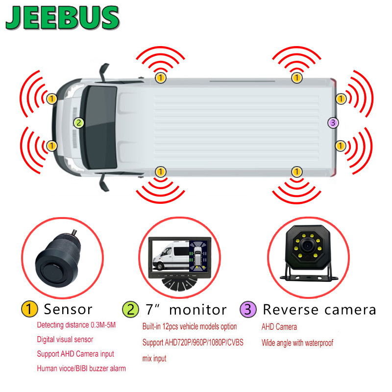 Partihandel Ultraljud Visuell parkering Sensor Monitor System med bakåtkamera Bil Van Camper 8Sensorer Radar Detect Digital Display