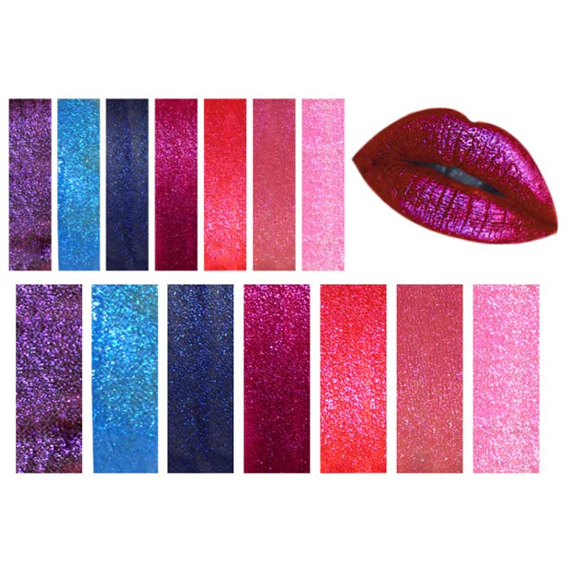 Glitter flytande läppstift diamant vattentät metallisk lipgloss