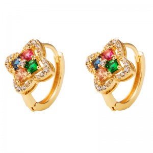 Europeisk och amerikansk mode retro önskan aliexpress Nya kopparpläterade guldblommaformade örhängen med färgade zirkonörhängen