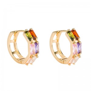 Gränsöverskridande källa utrikeshandel geometrisk dubbel rad zirkon örhängen kvinnlig kopparmicro-inlaid färg zirkonium hip hop örhängen örhängen grossist