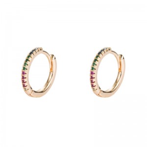 Europeisk och amerikansk personlighet Fashion Cold Wind Lited Inlaid Color Zircon Brass Guldpläterad Öron Spänne Circle Örhängen Hip Hop Earring