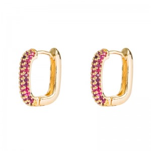 Ins rainbow serie europeisk och amerikansk stil kvinnlig örhängen geometrisk koppar guldpläterad mikroinläggs färgglada zirkon hip-hop örhängen