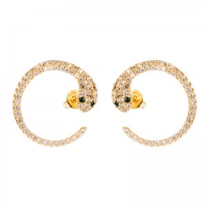 Ins-europeisk och amerikansk gränsöverskridandeny produktörhängen överdrivna personlighet Snake-formade örhängen Micro-inlaid Zircon Hip-hop C-formade ormörhängen