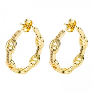 New European And American Fashion Geometric Big Ear Hoop Örhängen Kvinnlig mässing Guldpläterad Micro-Inlaid Zircon Personlighet Enkel Öron Smycken