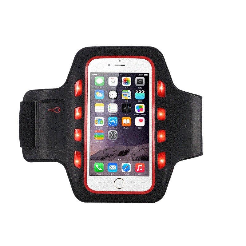 Nyheter Promotional Design Logo Silk-Print LED Sport Arm Band Light Protective Mobiltelefon Armband för iPhone 6- 4,7 tum