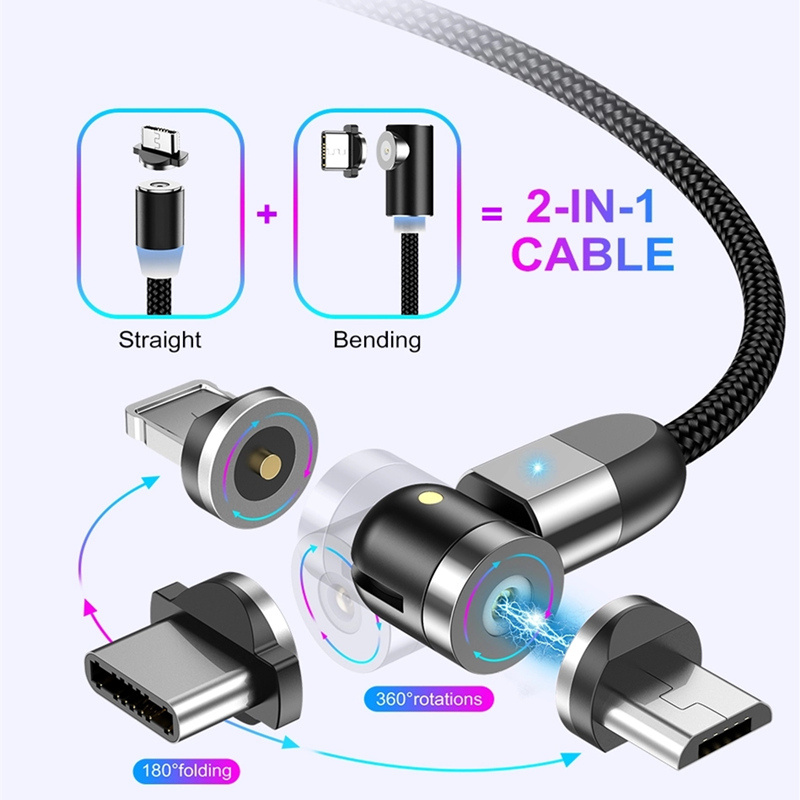2: a GEN 540 ROTATION MICRO USB-typ C Magnetisk laddningskabel Nylon flätad magnetisk Snabbladdning USB-kabel