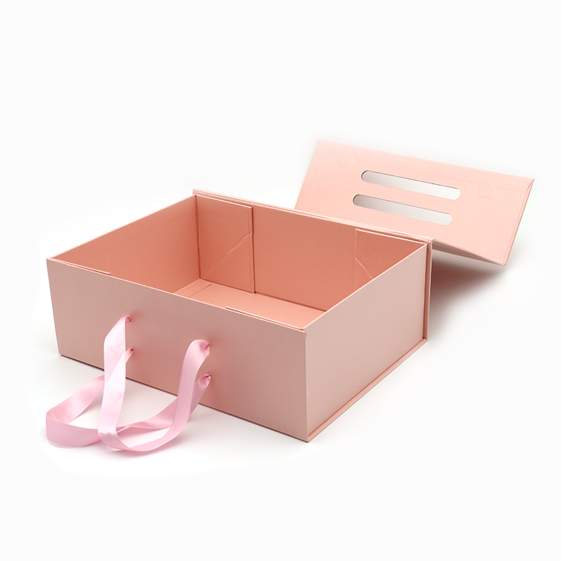 Custom Logo Tryckt Folding Paper Flat Pack Kosmetisk presentförpackning Rosa magnetiska lådor med handtag