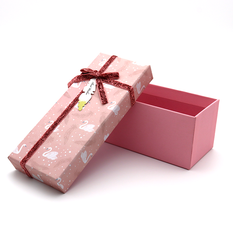 Custom Pink Black Rigid Paper Packaging Axel Box med Bowknot Ribbon Brudtärna Presentförpackning och Väskor