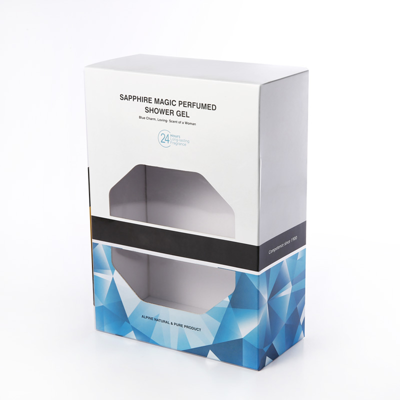 Glänsande laminering Presentpaketfönster Box Pappersförpackningslådor med klart fönster