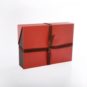 Anpassad Elegant Luxury Square Red Magnetic Paper Dubbelskikt Öppna Presentförpackningar Boxar med Ribbon