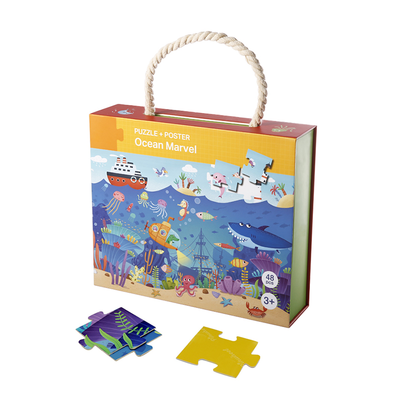 Partihandel anpassad logotyp återvunnet leksak pussel kartong magnetisk flap presentförpackning låda med handtag