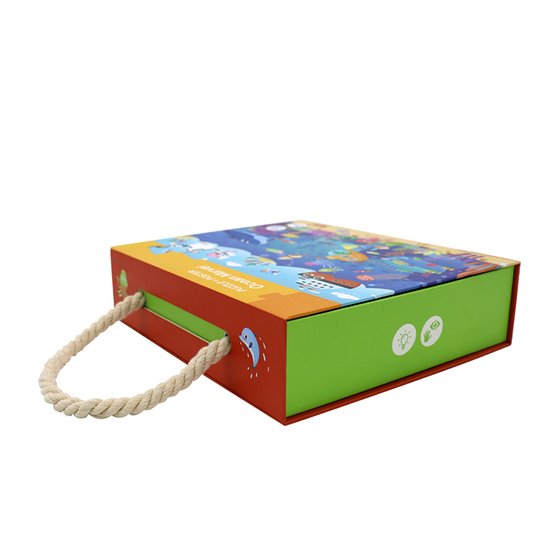 Partihandel anpassad logotyp återvunnet leksak pussel kartong magnetisk flap presentförpackning låda med handtag