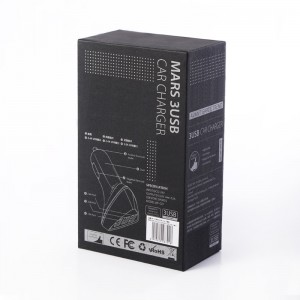 Skriva ut husdjursfönster Billaddare USB-kabelbox Lyxiga svarta USB-förpackningsboxar