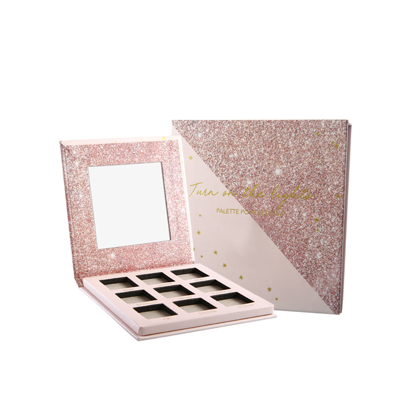 Partihandel skönhet skapelser glittrande rosa anpassad makeup palett privat etikett makup ögonskugga palett