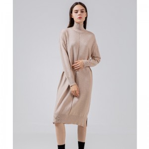 Mode trend fritid joker grundläggande stickad klänning med högnacke 68033#