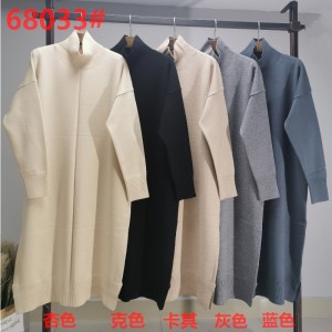 Mode trend fritid joker grundläggande stickad klänning med högnacke 68033#