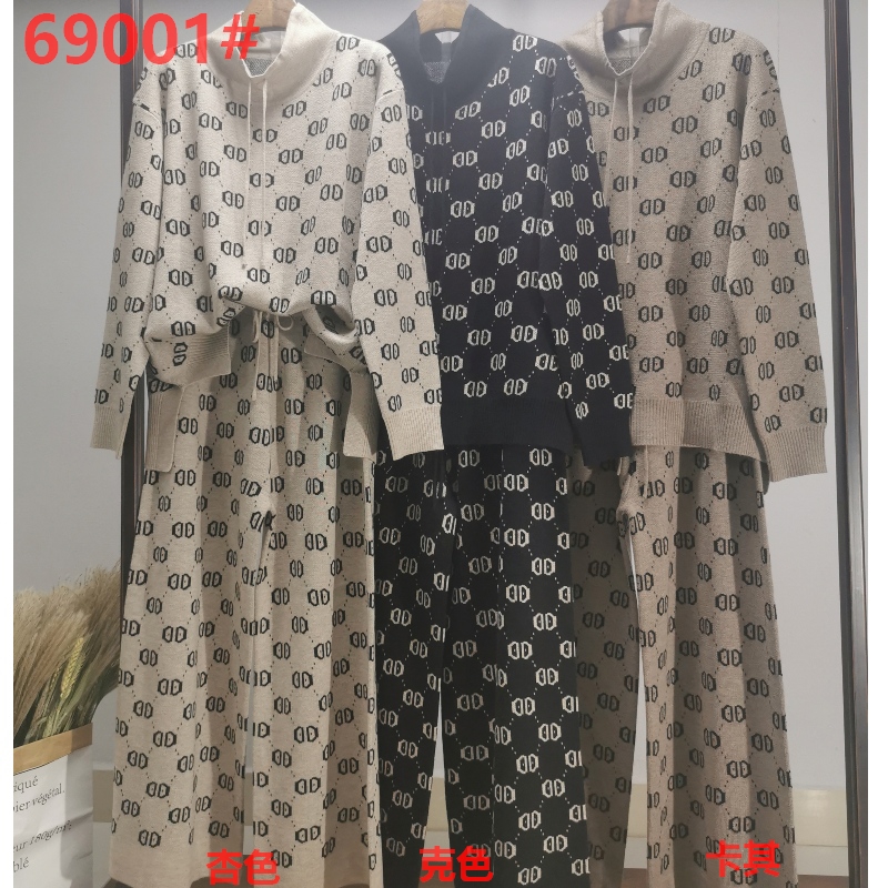 Enkel Casual Fashion Trend av tvådelad stickad utskriftsdräkt 69001#
