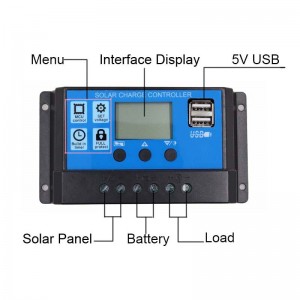 PWM Solar Charger Controller 60a 50a 40a 30a 20a 10a 12V 24V Batteriladdare LCD Dual USB Solpanel Regulator Max 50V PV-ingång