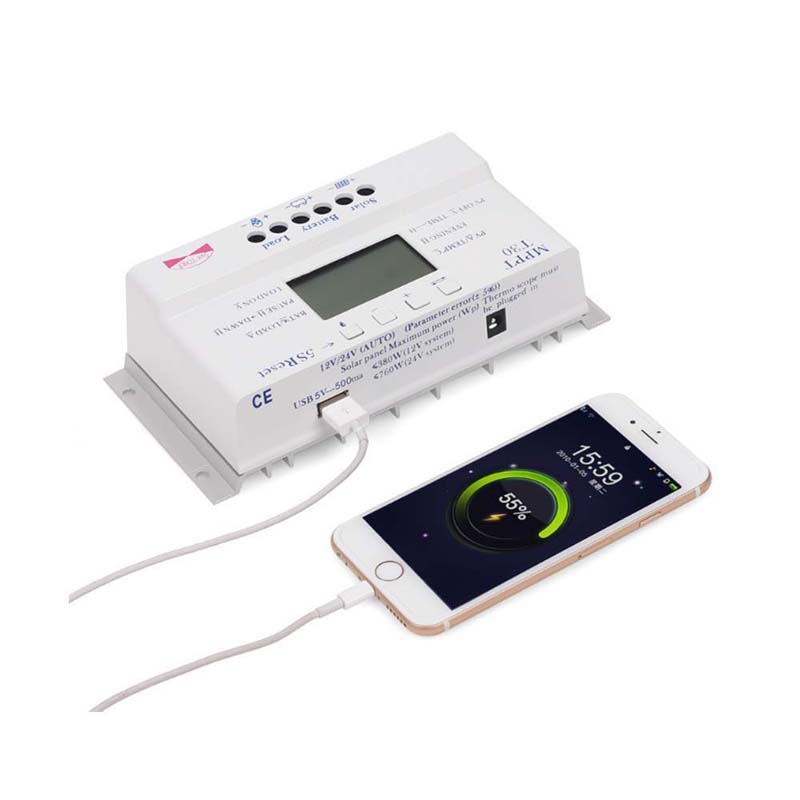 MPPT T30 30A Solar Charge Controller 5V USB Laddare 12V 24V Auto Solar Panel Batteri LCD Display Laddare Regulator