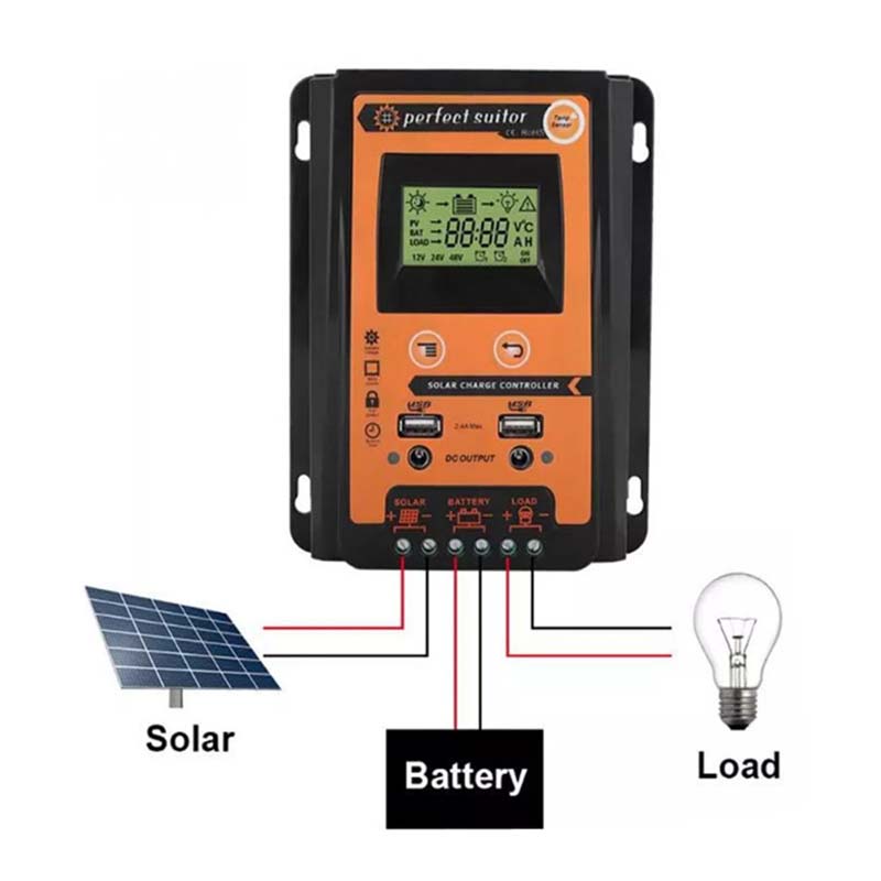 PWM 30A 12V 24VDC Solar Charge Battery Regulator Controller Solpanel med dubbla USB-utgång LCD-skärm