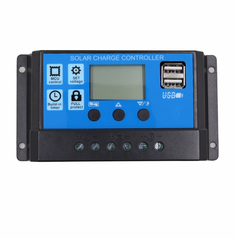 PWM Solar Charger Controller 60a 50a 40a 30a 20a 10a 12V 24V Batteriladdare LCD Dual USB Solpanel Regulator Max 50V PV-ingång