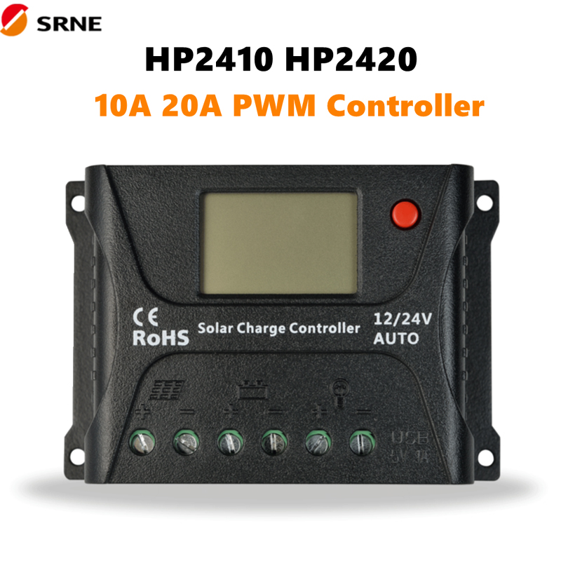 SRNE PWM SOLAR OFF-GRID CHARGE CONTROLLER 12V/24V 10A 20A LCD Max 55V för solpanel bly-syra litium batteri system