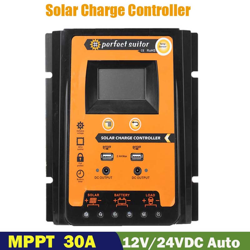 PWM 30A 12V 24VDC Solar Charge Battery Regulator Controller Solpanel med dubbla USB-utgång LCD-skärm