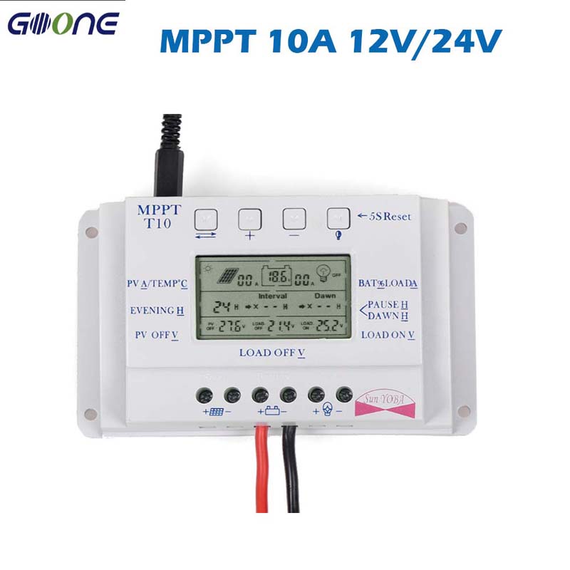PWM 20A 10A SOLAR PANEL Laddningsregulatorkontroll T10 T20 12V 24V Auto LCD-skärm Ljus och dubbel timer