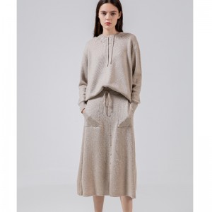 Casual ullsticka tvådelad hoodie set 69027#