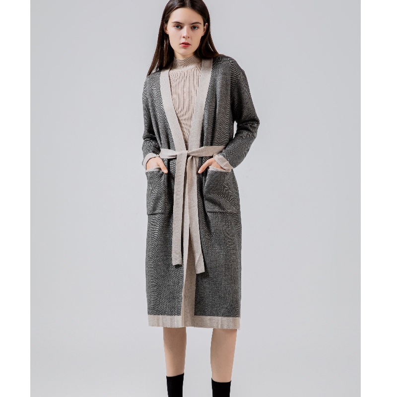 Modig Casual Joker Woven Linne Ull Long Cardigan Coat 69071#