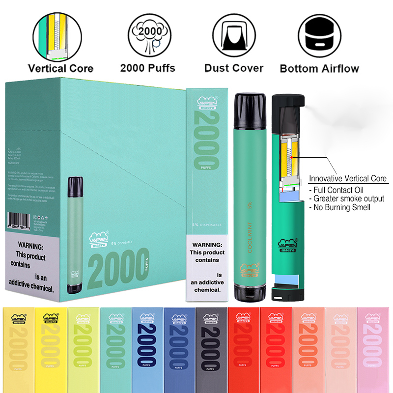 Autentisk Vapen Macro 2000 Puffar Engångs Vape Pen med Vertikal Spol Plus XXL Xtra Extra Flex Vaporizer Förfyllda Bars E cigs Vaporizers